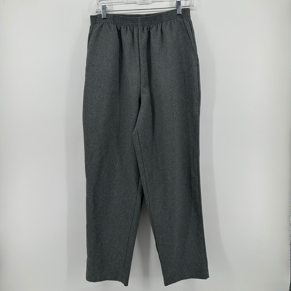 Bobbie Brooks Charcoal Gray Elastic Waist Straight Leg Pants 10P Office Minimal - Picture 1 of 7